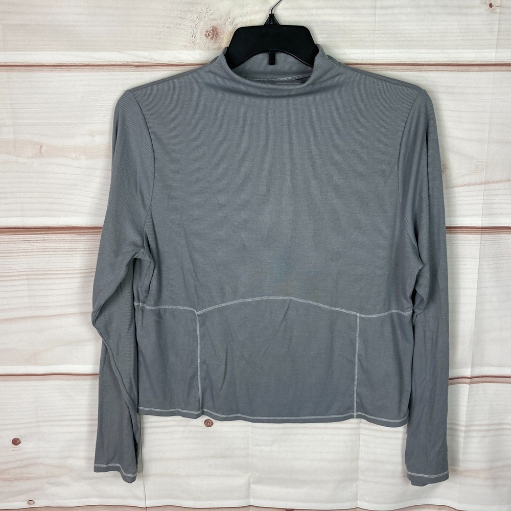 Old Navy Top Womens 2X Gray Ultra Lite Ribbed Knit T-Shirt Mock Neck Long Sleeve
